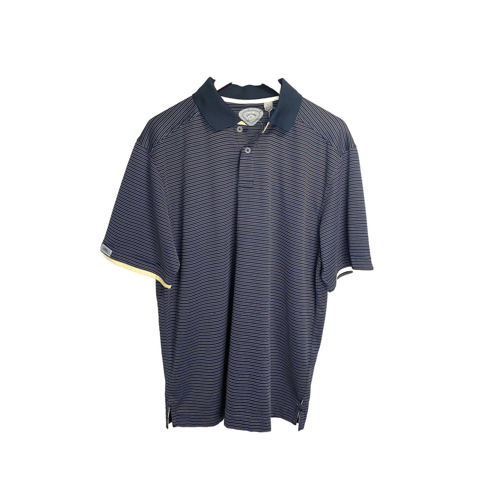 NWT Callaway Mens X Series Dry Sport Performance Golf Polo Striped Navy Sz Large